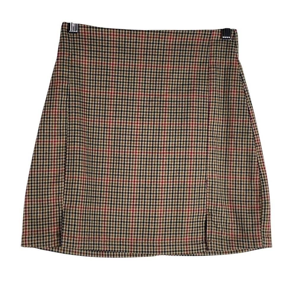John Galt Plaid Mini Skirt Women's Small Tan Black Academia Collegiate 90s Y2K